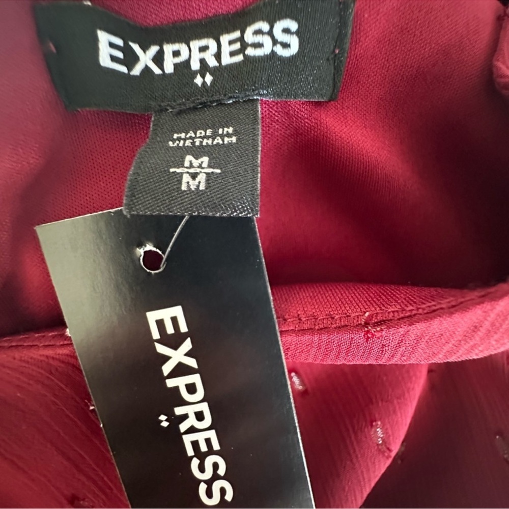 NWT - Express Burgundy Smocked Waist Tiered Dress - Picture 7 of 9